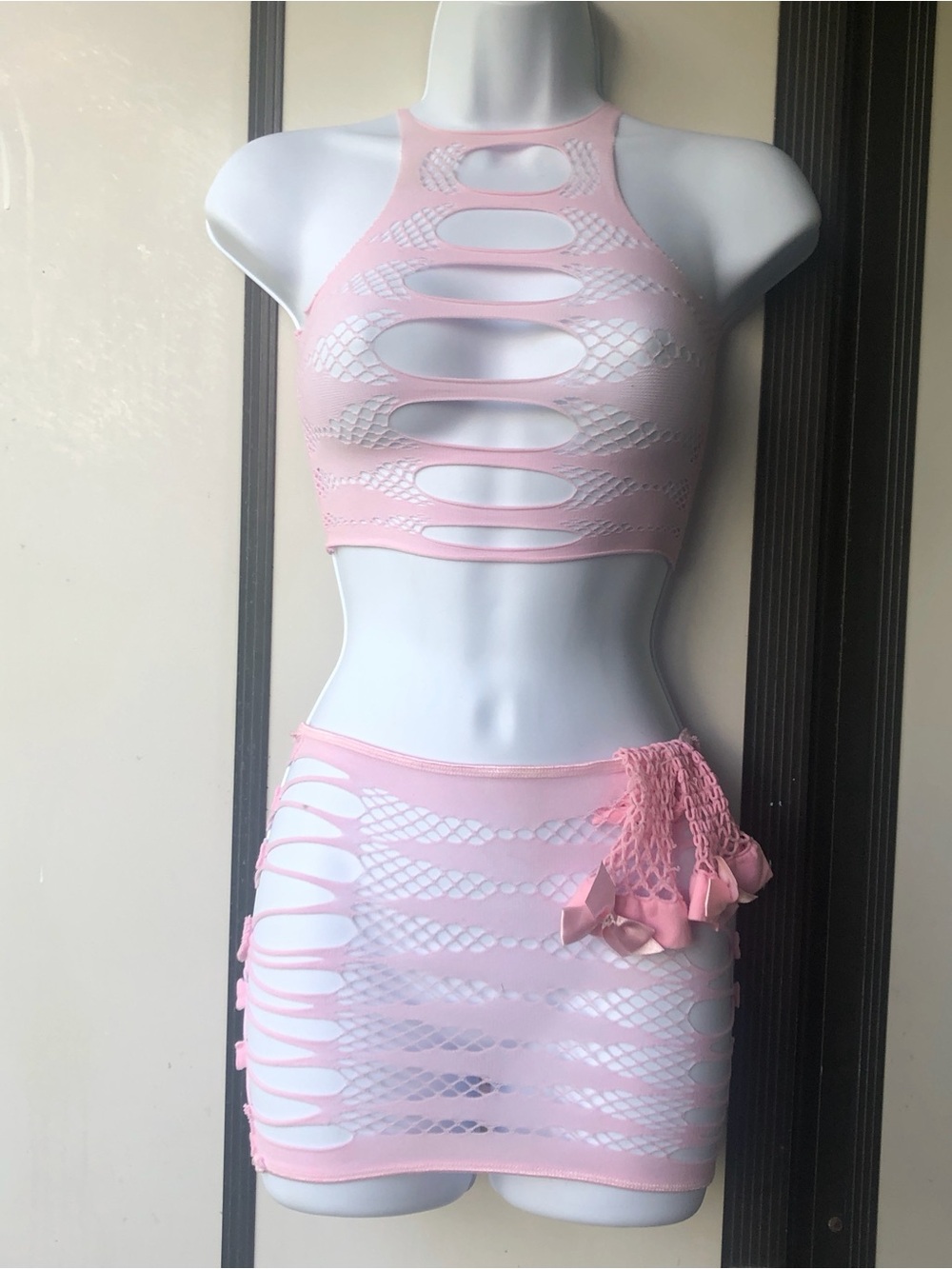 Pink Cutout Mesh Two-Piece Set